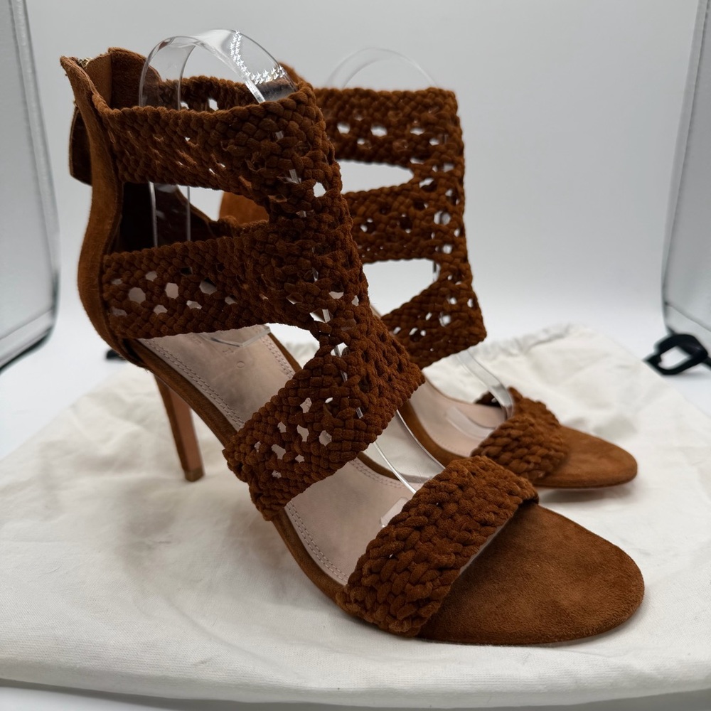 Sandro Agate Brown Suede Braided Cage Stiletto Sandals EU 40 Italy